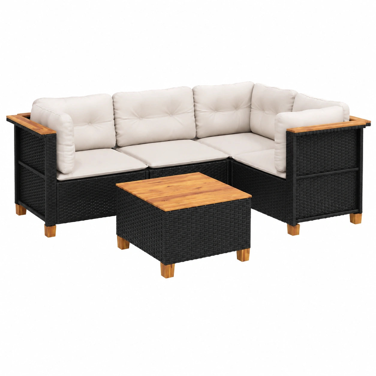 Conjunto de Muebles de Jardín 5 Piezas con Cojines, Ratán Sintético Negro