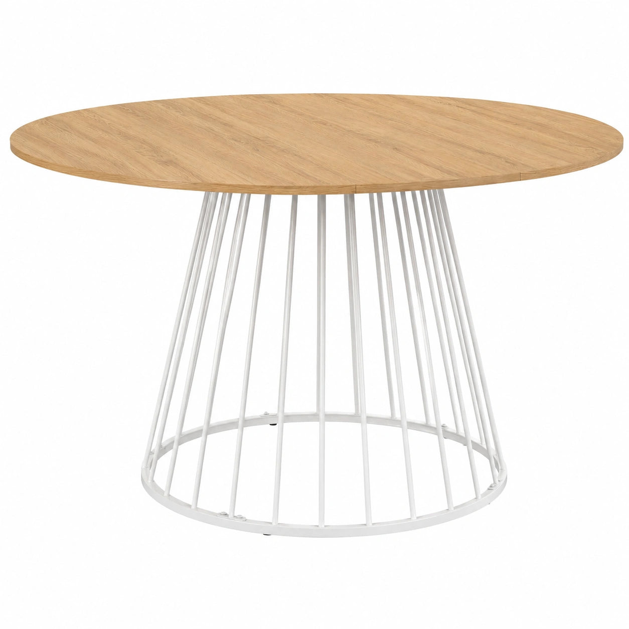 Mesa Redonda Extensible Yuna para Comedor, Madera y Metal, 4-8 Personas, Blanco
