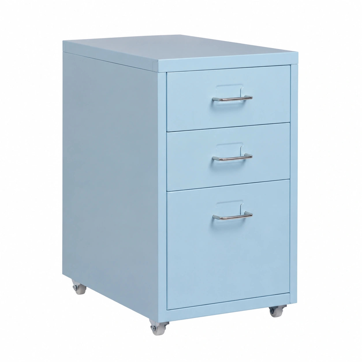 Mueble Archivador de Metal con 3 Cajones y Ruedas para Oficina y Hogar, Color Azul Claro