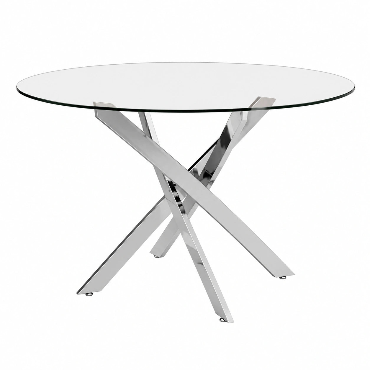 Mesa Redonda Moderna Dalila de Cristal Templado y Base Cromada