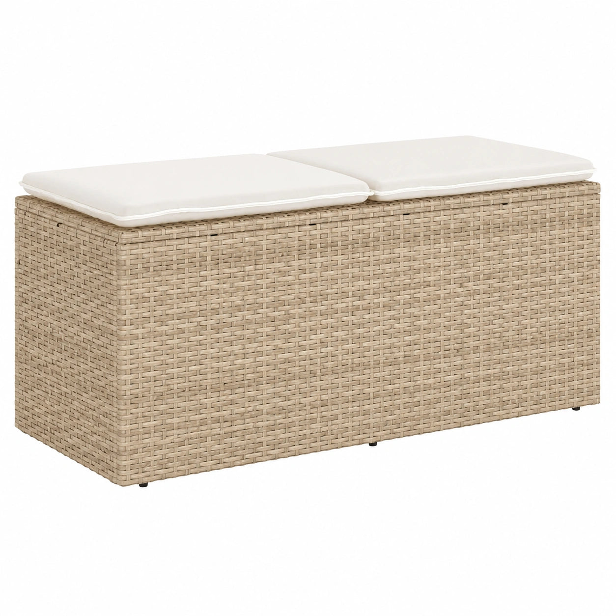 Banco de jardín de ratán sintético beige con cojín 110x40x44 cm, sofá exterior para dos plazas