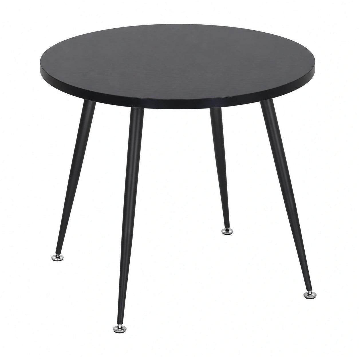 Mesa de Comedor Moderna Redonda Negra de Madera y Metal, 90x75 cm, Resistente al Calor y Arañazos