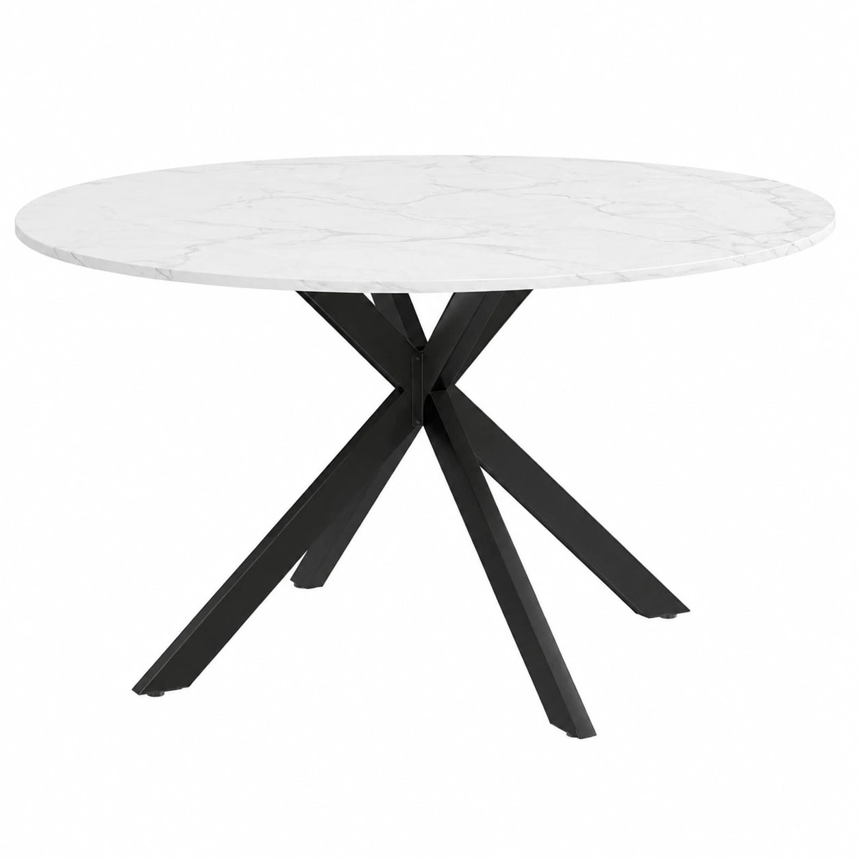 Mesa de comedor extensible redonda Alix para 4-8 personas, base negra, acabado mármol blanco, 110-150 cm