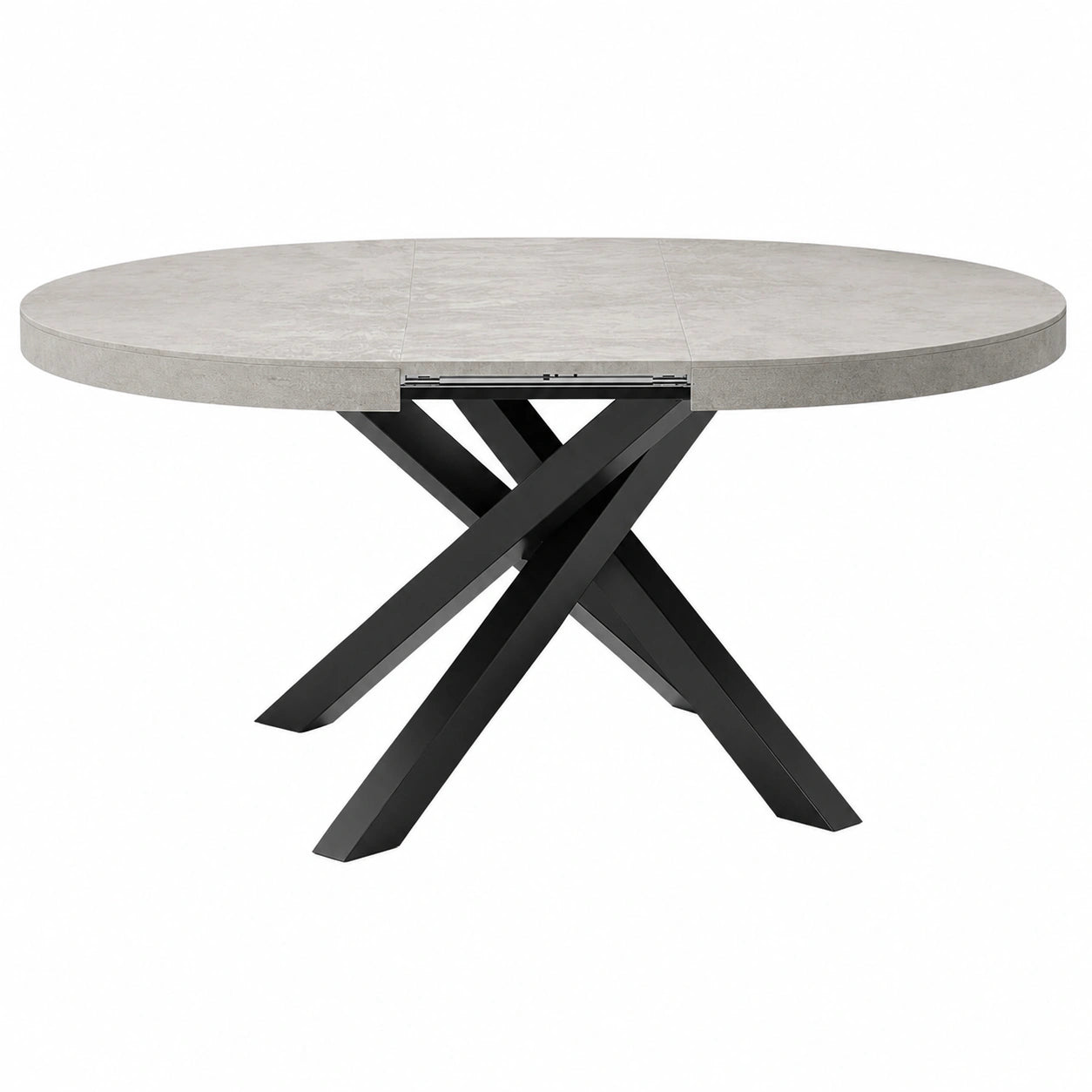 Mesa Redonda Extensible en Gris Cemento para Comedor, 4-6 Personas