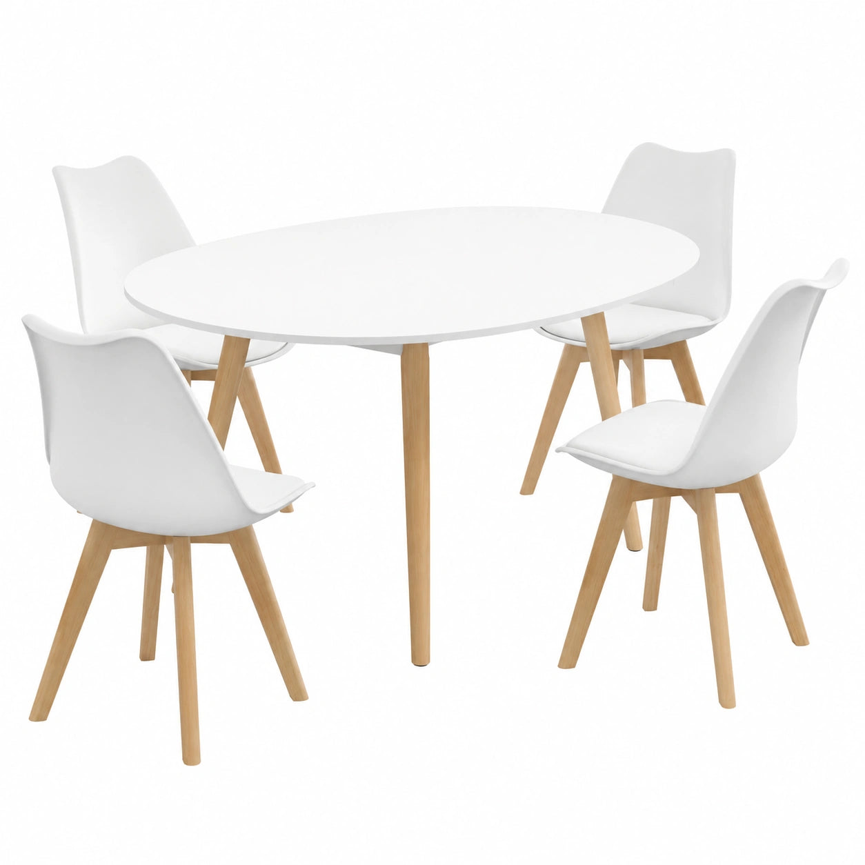 Mesa de Comedor Extensible Redonda Angela con Sillas Sara Blancas
