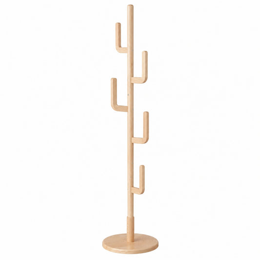 Perchero de Madera Maciza en Forma de Cactus con 6 Ganchos, Fácil de Montar, para Dormitorio, Sala y Entrada