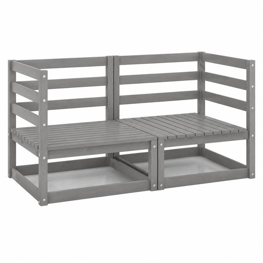 Sofá de Jardín 2 Plazas, Muebles de Exterior, Asiento Cómodo de Madera de Pino Gris