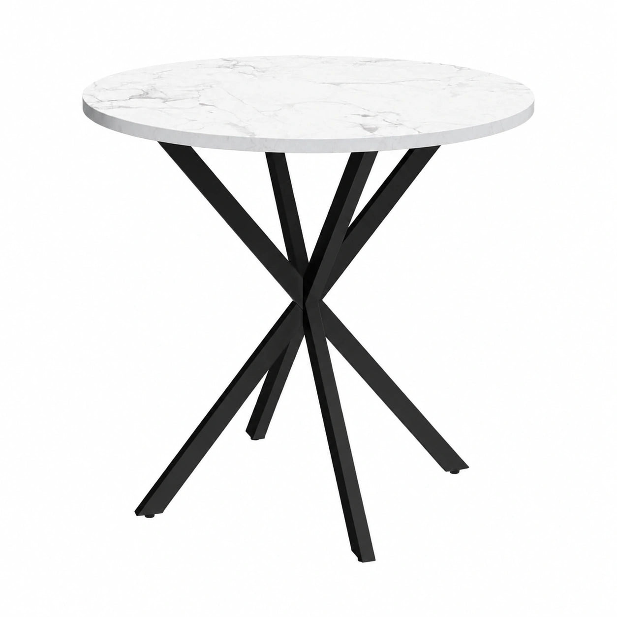 Mesa de Comedor Redonda para 4 Personas con Diseño de Mármol y Base Negra