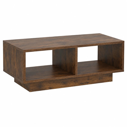 Mesa de centro vintage negra con compartimentos abiertos, elegante y moderna