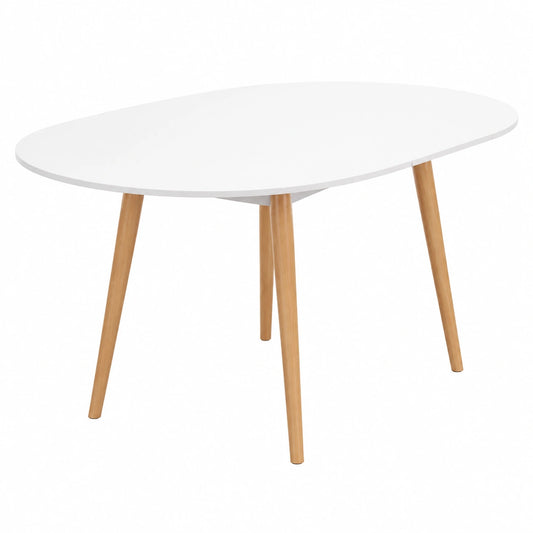 Mesa de Comedor Extensible Redonda Blanca para 4-8 Personas con Patas de Madera