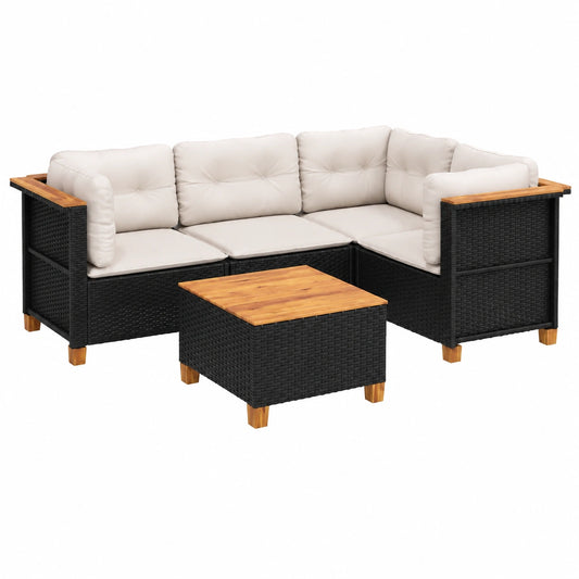 Conjunto de Muebles de Jardín 5 Piezas con Cojines, Ratán Sintético Negro