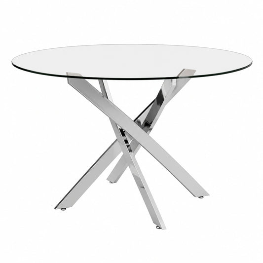 Mesa Redonda Moderna Dalila de Cristal Templado y Base Cromada