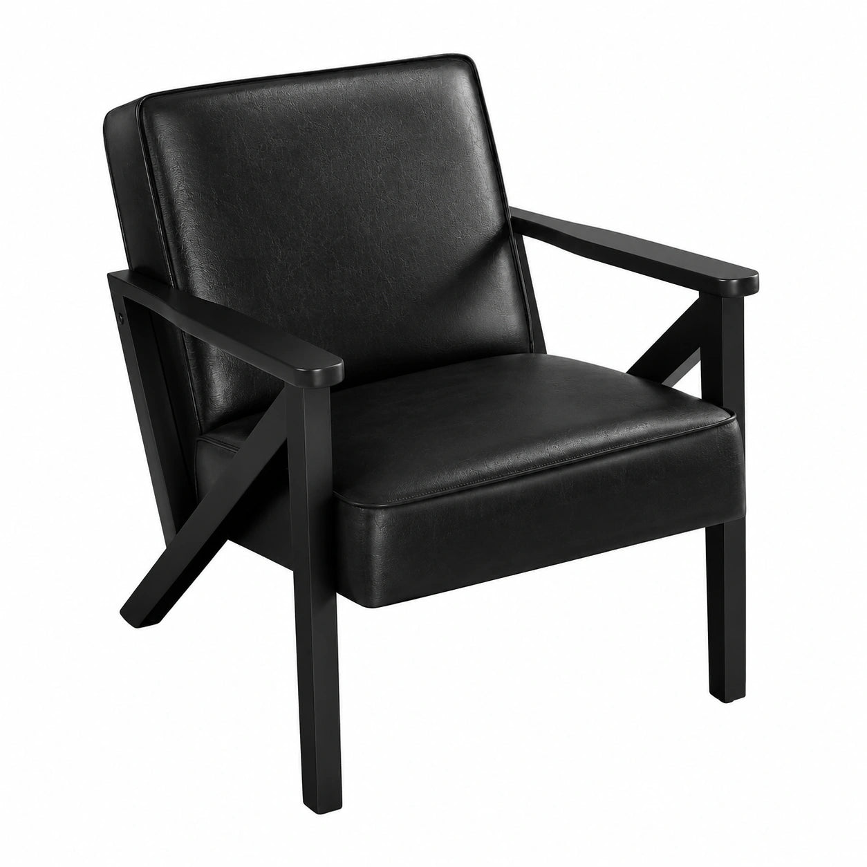 Sillón Relax de Piel Sintética Yaheetech con Patas de Madera para Sala y Oficina, Negro