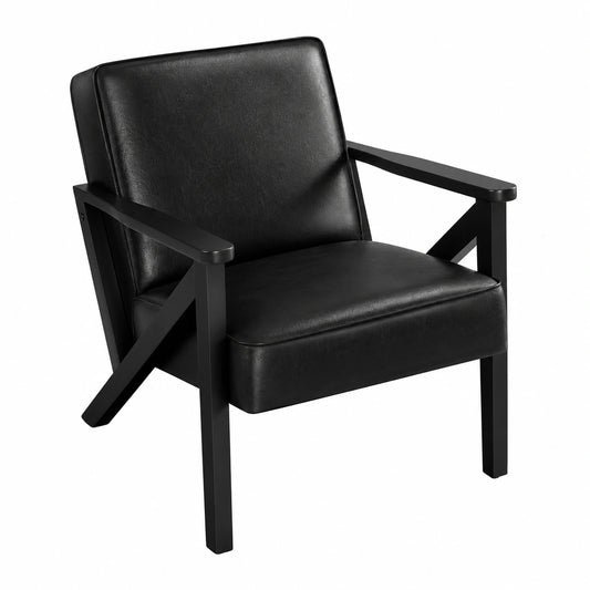Sillón Relax de Piel Sintética Yaheetech con Patas de Madera para Sala y Oficina, Negro