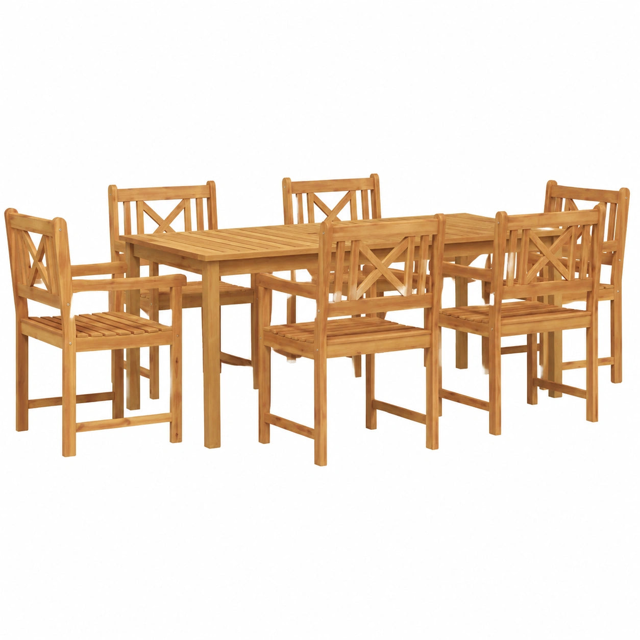 Conjunto de Comedor Exterior 7 Piezas de Madera de Acacia Rústica para Jardín y Terraza