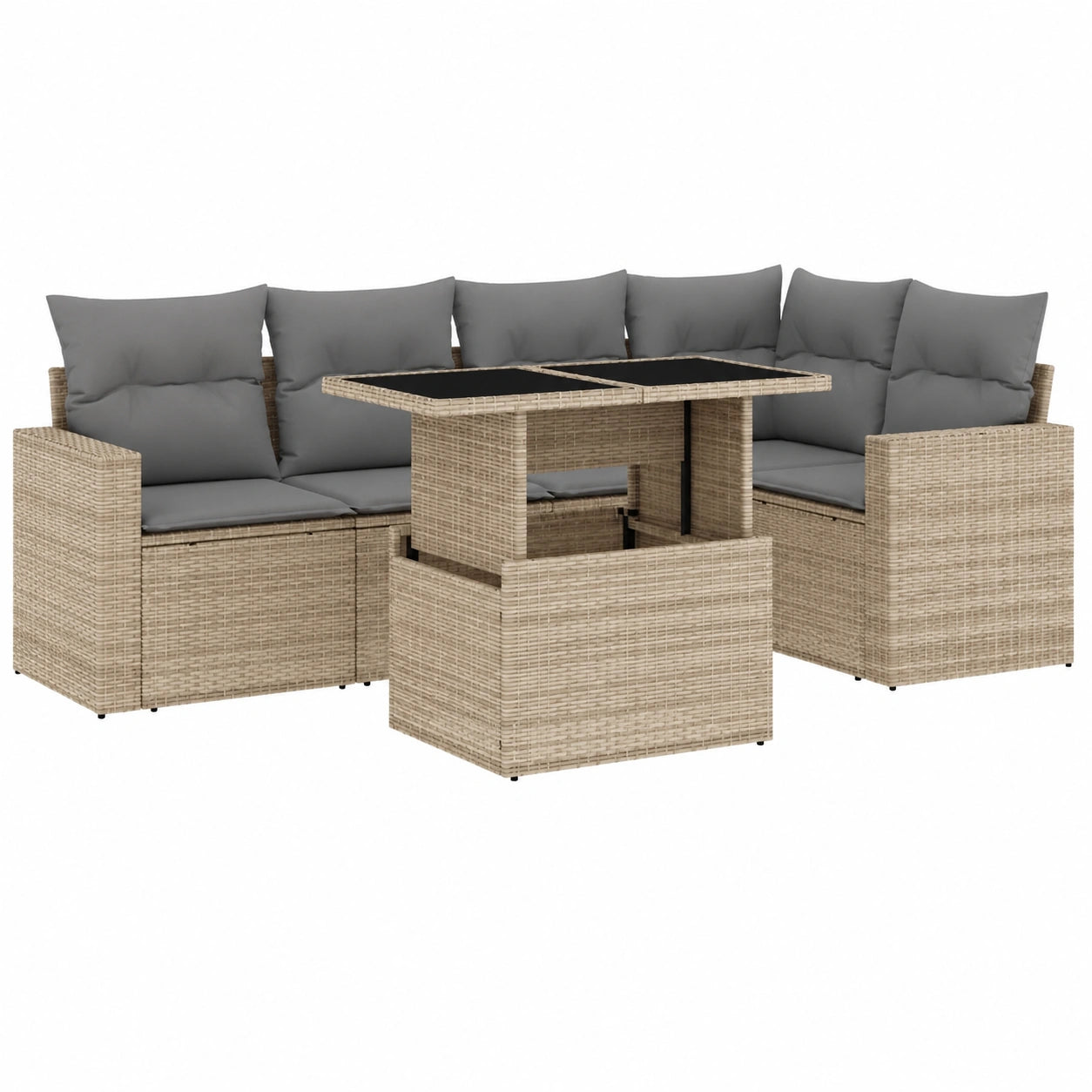 Conjunto de Sofás de Jardín 6 Piezas con Cojines, Ratán Sintético Beige