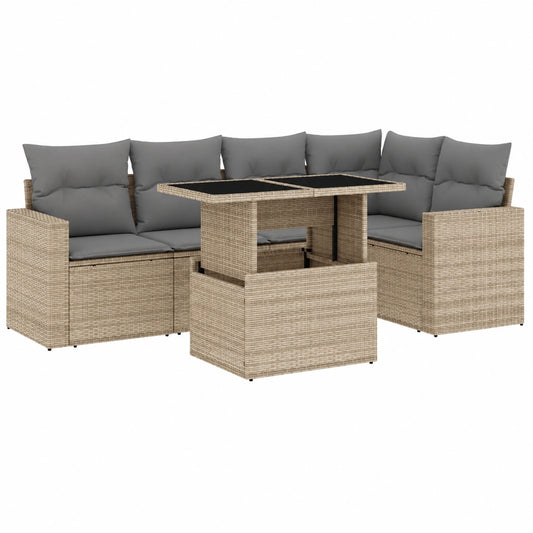 Conjunto de Sofás de Jardín 6 Piezas con Cojines, Ratán Sintético Beige