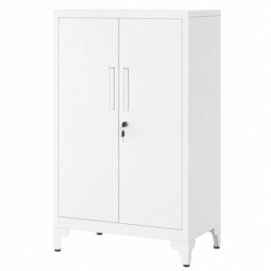 Archivador de Acero Blanco con Cerradura, Armario Multifuncional de Oficina, 2 Puertas