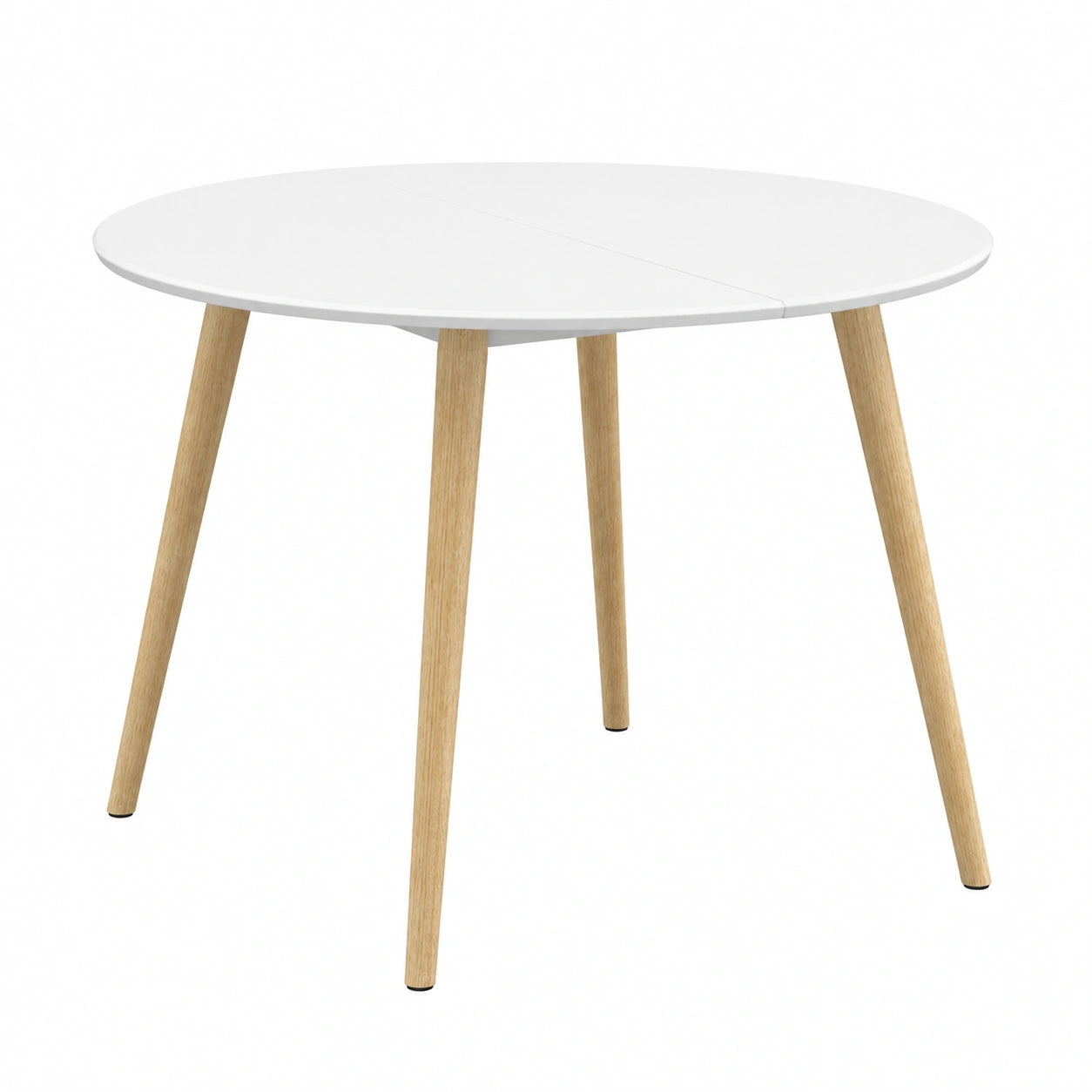 Mesa de Comedor Redonda 110 cm para 4 Personas, Color Blanco y Patas de Madera