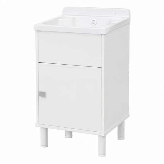 Lavadero de Resina PVC con Armario, 42x34x80 cm, Blanco