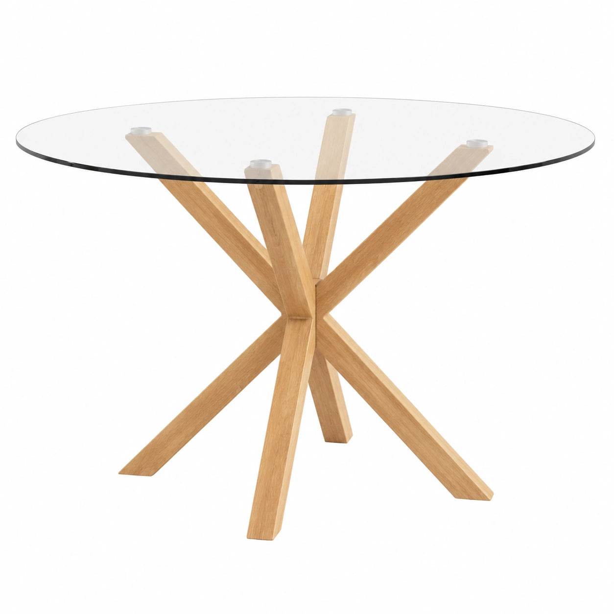 Mesa de Comedor Redonda de Cristal con Patas Metálicas Imitación Madera