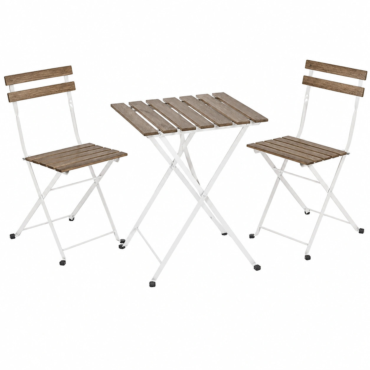 Conjunto de Muebles de Balcón LOLAhome: Mesa y 2 Sillas Plegables de Madera y Acero Blanco