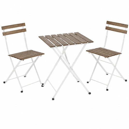Conjunto de Muebles de Balcón LOLAhome: Mesa y 2 Sillas Plegables de Madera y Acero Blanco