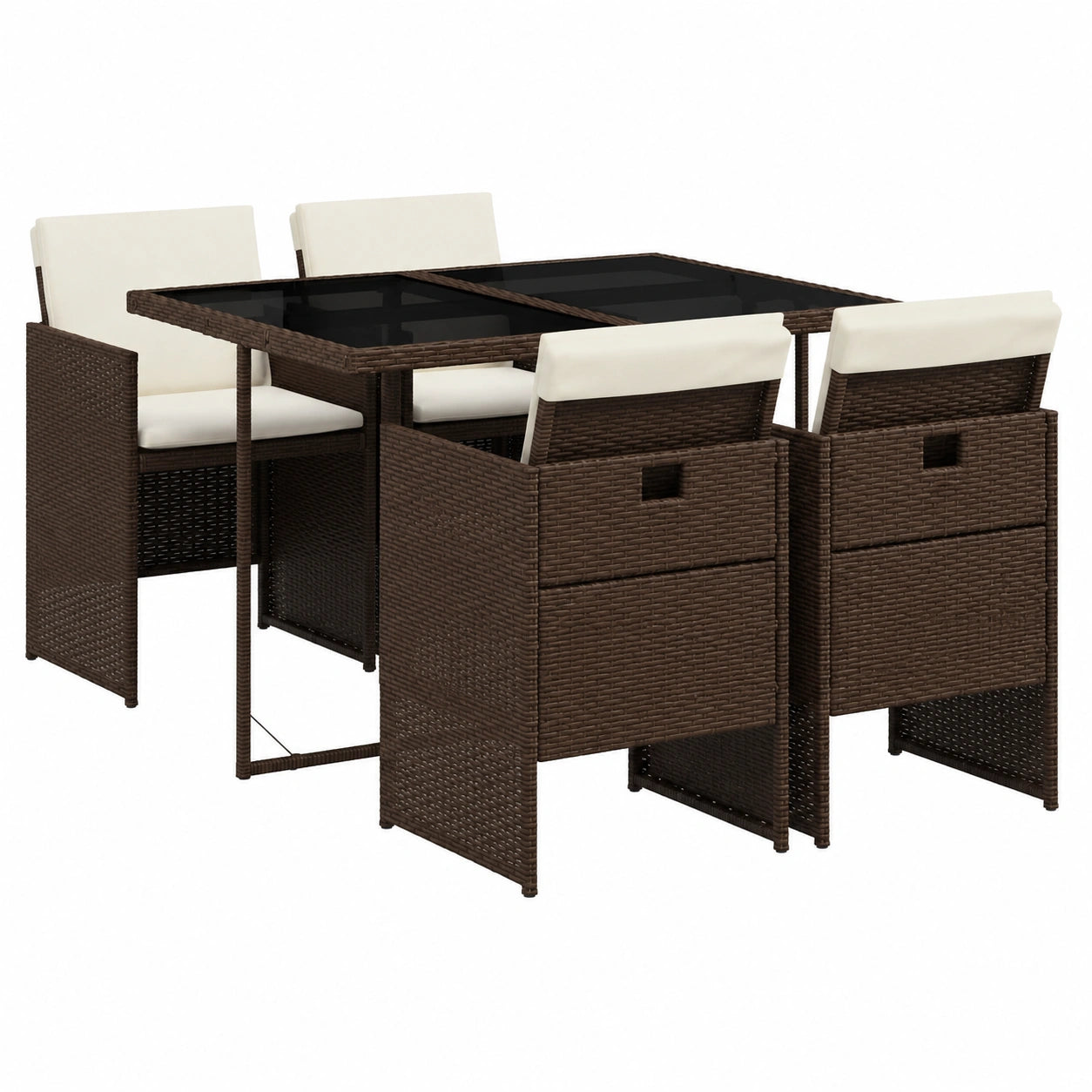 Conjunto de Muebles de Jardín 5 Piezas con Cojines de Ratán Sintético Marrón y Cristal