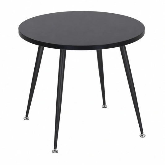 Mesa de Comedor Moderna Redonda Negra de Madera y Metal, 90x75 cm, Resistente al Calor y Arañazos