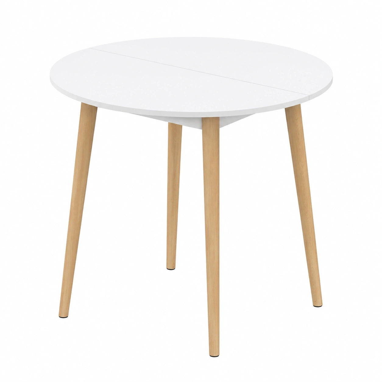 Mesa de Comedor Redonda Angela para 4 Personas, Blanca con Patas de Madera