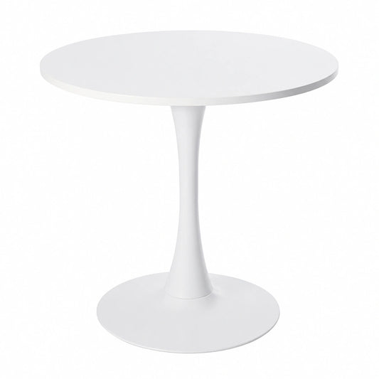 Mesa de Comedor Escandinava Redonda para 2-4 Personas, Madera y Metal, 80 cm, Blanco
