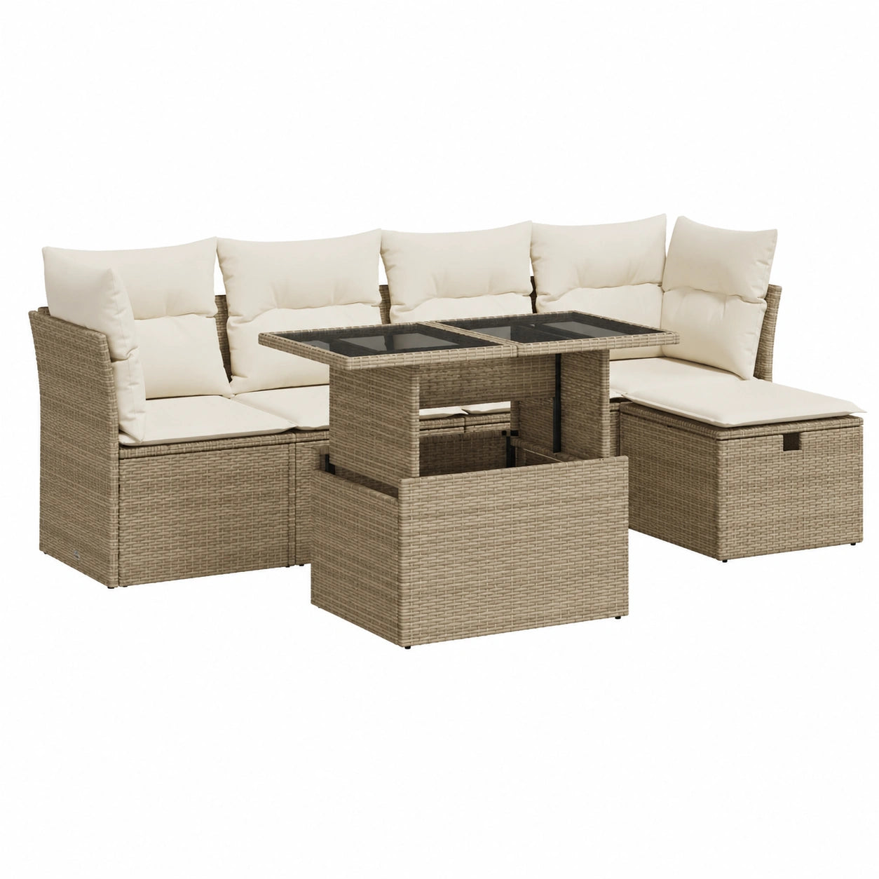 Conjunto de Sofás para Jardín 6 Piezas Ratan Beige con Cojines