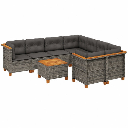 Conjunto de Muebles de Jardín 9 Piezas con Cojines en Ratán Sintético Gris