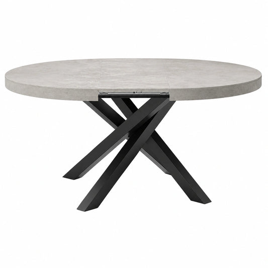Mesa Redonda Extensible en Gris Cemento para Comedor, 4-6 Personas