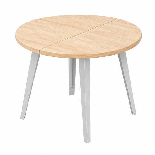 Mesa Redonda Extensible Industrial Roble y Metal Blanco para Comedor