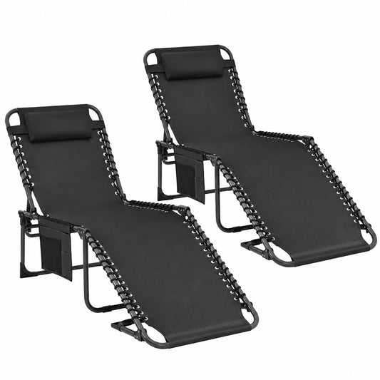 Pack de 2 tumbonas plegables ajustables para jardín y playa con almohada