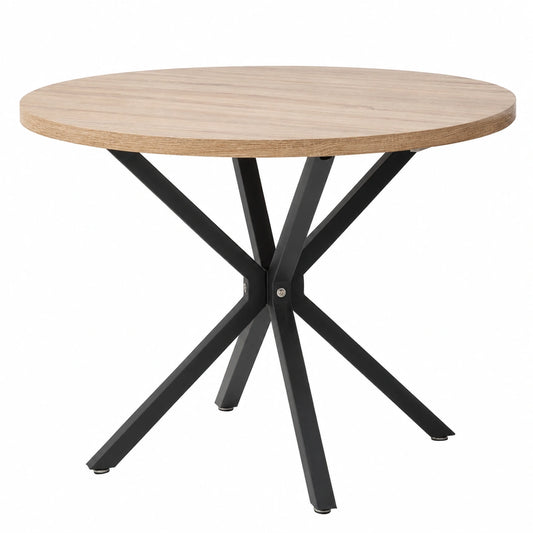 Mesa Redonda de 100 cm para Comedor, Capacidad 4-6 Personas, Superficie de MDF y Patas Metálicas, Ideal para Cocina y Salón