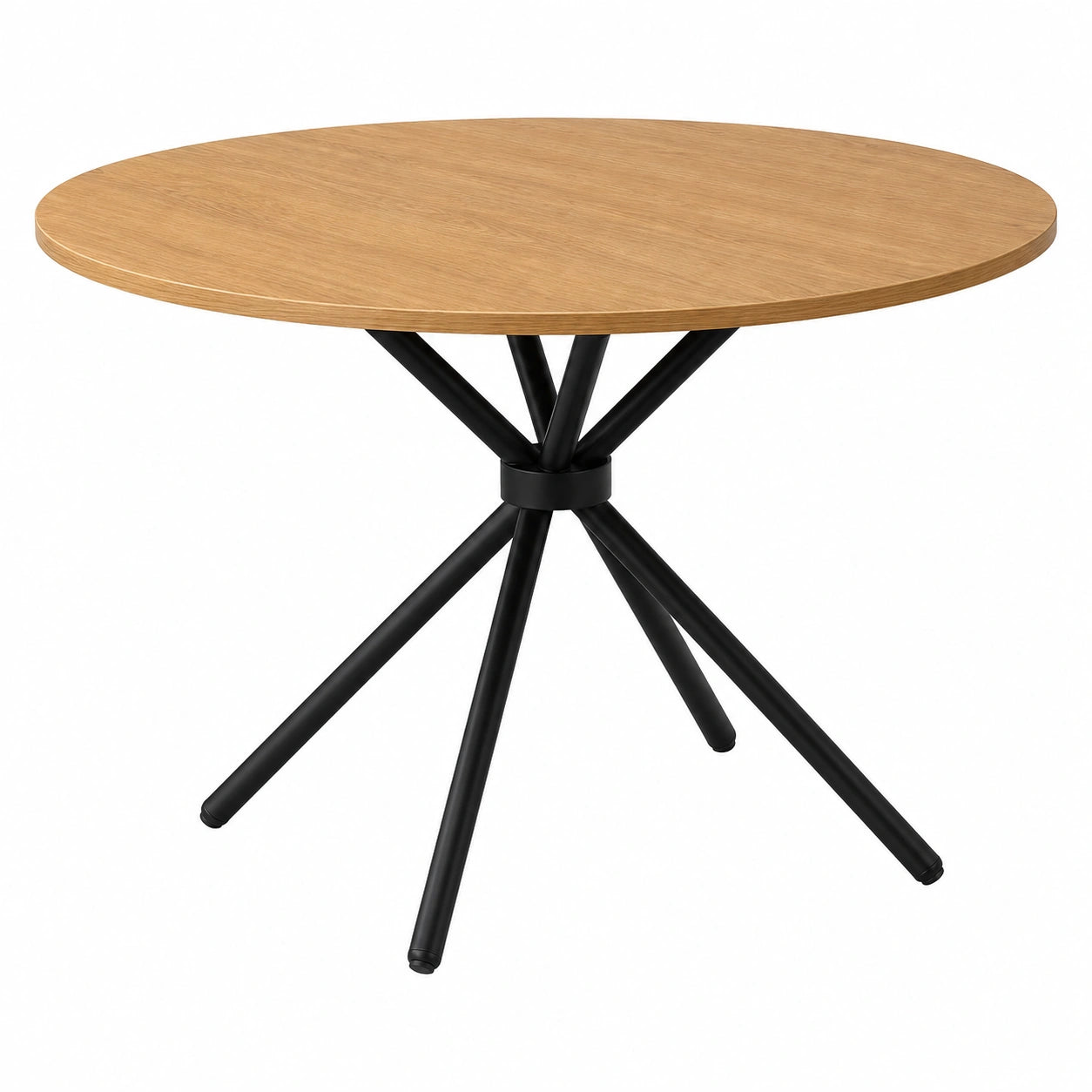 Mesa de comedor redonda 100 cm de roble, diseño moderno con patas metálicas, ideal para 4 personas