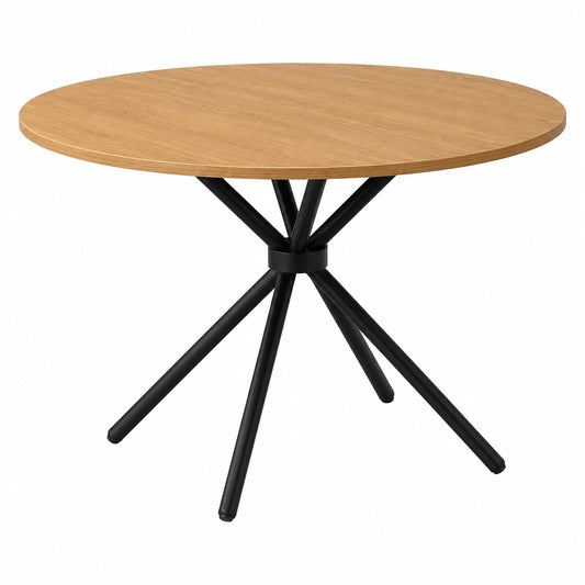 Mesa de comedor redonda 100 cm de roble, diseño moderno con patas metálicas, ideal para 4 personas