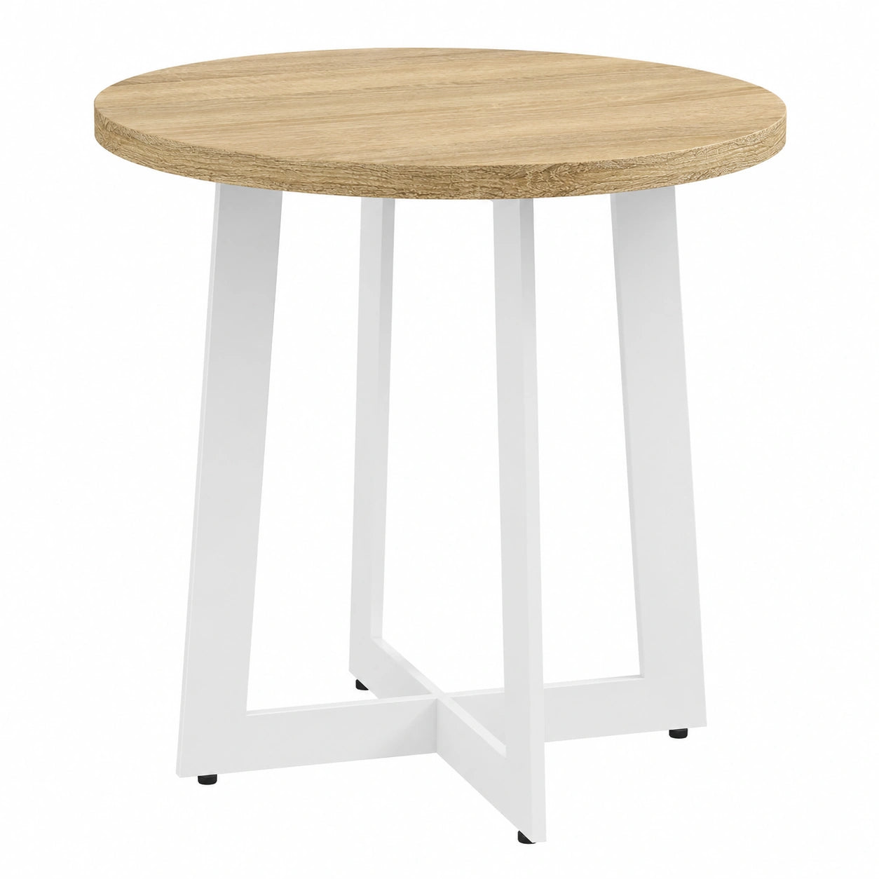 Mesa de Comedor Redonda Moderna de Roble para 4 con Base de Acero