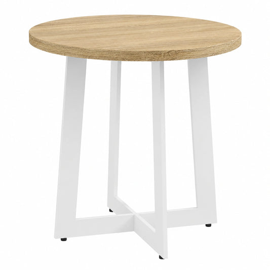 Mesa de Comedor Redonda Moderna de Roble para 4 con Base de Acero