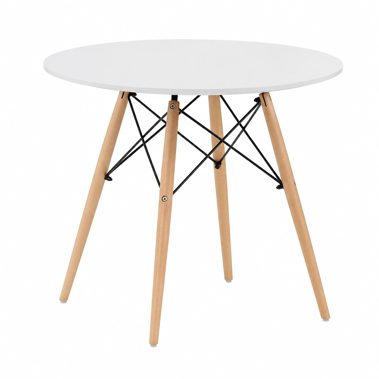Mesa Redonda para Comedor de Madera y Blanco, 80x80x75 cm